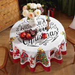 Christmas Round Tablecloth Xmas Decoration Waterproof and Oil Resistant, Wrinkle Winter Decor Table Cover for Dining Patry