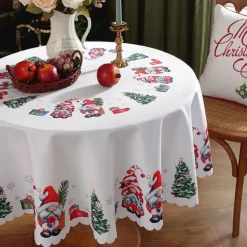 Christmas Round Tablecloth Xmas Decoration Waterproof and Oil Resistant, Wrinkle Winter Decor Table Cover for Dining Patry
