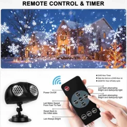 Christmas Snowfall Projector Lights Highlight Dynamic LED Snow Light Projection IP65 Waterproof Snowfall Spotlight Lighting for Xmas Holiday Wedding Party Home Garden Landscape with Remote Control