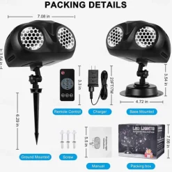 Christmas Snowfall Projector Lights Highlight Dynamic LED Snow Light Projection IP65 Waterproof Snowfall Spotlight Lighting for Xmas Holiday Wedding Party Home Garden Landscape with Remote Control