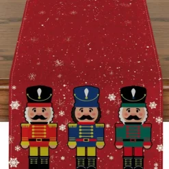 Christmas Snowman Merry Table Runner, Seasonal Winter Holiday Kitchen Dining Table Decoration for Indoor Outdoor Home Party Decor Decoration