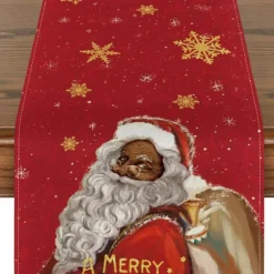 Christmas Snowman Merry Table Runner, Seasonal Winter Holiday Kitchen Dining Table Decoration for Indoor Outdoor Home Party Decor Decoration