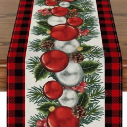Christmas Snowman Merry Table Runner, Seasonal Winter Holiday Kitchen Dining Table Decoration for Indoor Outdoor Home Party Decor Decoration