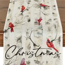 Christmas Snowman Merry Table Runner, Seasonal Winter Holiday Kitchen Dining Table Decoration for Indoor Outdoor Home Party Decor Decoration