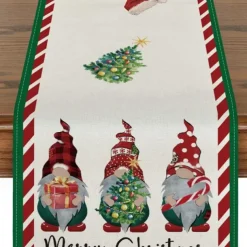 Christmas Snowman Merry Table Runner, Seasonal Winter Holiday Kitchen Dining Table Decoration for Indoor Outdoor Home Party Decor Decoration