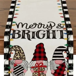 Christmas Snowman Merry Table Runner, Seasonal Winter Holiday Kitchen Dining Table Decoration for Indoor Outdoor Home Party Decor Decoration