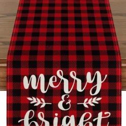 Christmas Snowman Merry Table Runner, Seasonal Winter Holiday Kitchen Dining Table Decoration for Indoor Outdoor Home Party Decor Decoration