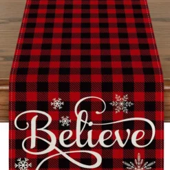 Christmas Snowman Merry Table Runner, Seasonal Winter Holiday Kitchen Dining Table Decoration for Indoor Outdoor Home Party Decor Decoration