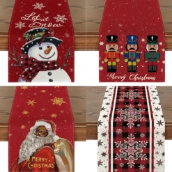 Christmas Snowman Merry Table Runner, Seasonal Winter Holiday Kitchen Dining Table Decoration for Indoor Outdoor Home Party Decor Decoration