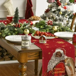 Christmas Snowman Merry Table Runner, Seasonal Winter Holiday Kitchen Dining Table Decoration for Indoor Outdoor Home Party Decor Decoration