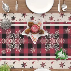 Christmas Snowman Merry Table Runner, Seasonal Winter Holiday Kitchen Dining Table Decoration for Indoor Outdoor Home Party Decor Decoration