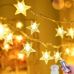 Christmas Star Fairy String Lights Battery Operated 10m 80LED with Remote Control for Indoor Outdoor Home Party Garden Patio Wedding Christmas Tree Hanging Lights Xmas Decoration Lights