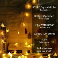 Christmas Star Fairy String Lights Battery Operated 10m 80LED with Remote Control for Indoor Outdoor Home Party Garden Patio Wedding Christmas Tree Hanging Lights Xmas Decoration Lights