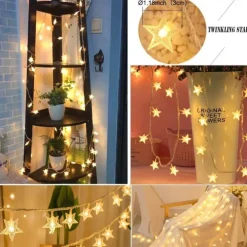 Christmas Star Fairy String Lights Battery Operated 10m 80LED with Remote Control for Indoor Outdoor Home Party Garden Patio Wedding Christmas Tree Hanging Lights Xmas Decoration Lights