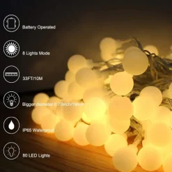 Christmas Star Fairy String Lights Battery Operated 10m 80LED with Remote Control for Indoor Outdoor Home Party Garden Patio Wedding Christmas Tree Hanging Lights Xmas Decoration Lights