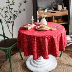 Christmas Table Cloth, Cotton Linen Vintage Round Tablecloth Floral Pastoral Table Cloth Washable Table Cover for Indoor Outdoor, Farmhouse Decor, Picnic