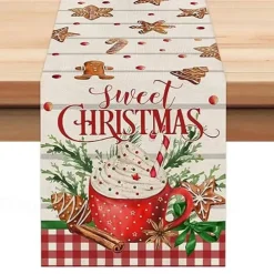 Christmas Table Runner Festive Holiday Table Decor Adds Seasonal Charm to Your Dining or Coffee Table Perfect for Christmas Gatherings and Winter Celebrations