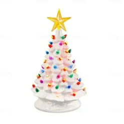 Christmas Tree Ceramic Christmas Tree Tabletop Decoration LED Light Hand-Painted Vintage Christmas Holiday Decoration 1PC