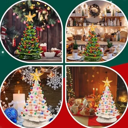 Christmas Tree Ceramic Christmas Tree Tabletop Decoration LED Light Hand-Painted Vintage Christmas Holiday Decoration 1PC
