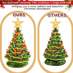 Christmas Tree Ceramic Christmas Tree Tabletop Decoration LED Light Hand-Painted Vintage Christmas Holiday Decoration 1PC