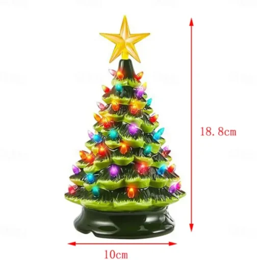 Christmas Tree Ceramic Christmas Tree Tabletop Decoration LED Light Hand-Painted Vintage Christmas Holiday Decoration 1PC