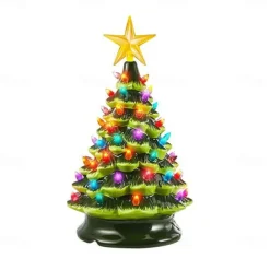 Christmas Tree Ceramic Christmas Tree Tabletop Decoration LED Light Hand-Painted Vintage Christmas Holiday Decoration 1PC
