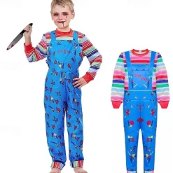 Chucky Scary Doll Halloween Cosplay Costume Scary Costume Kid's Boys' Girls' Carnival Mardi Gras Performance Party Easy Halloween Costumes Dress Up