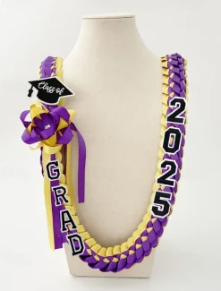 Class of 2025 Graduation Wreath - Braided Ribbon Necklace with GRAD Letters and Hat Charm, Handmade Keepsake Gift for High School and College Graduation Ceremony