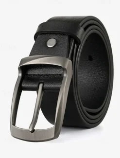 Classic Men's Leather Belt with Stainless Steel Buckle - Durable, Stylish Accessory for Formal and Casual Outfits