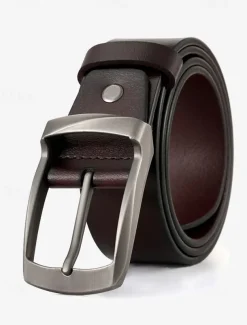 Classic Men's Leather Belt with Stainless Steel Buckle - Durable, Stylish Accessory for Formal and Casual Outfits