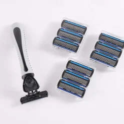 Classic 3-Piece Metal Double Edge Eco Safety Razor Long Handle Wet Shaving Kit for Men Women with 6 Platinum Blades