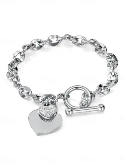 Classic Sweet Heart Fashion Personalized Titanium Steel Bracelet Jewelry Silver / Gold For Daily