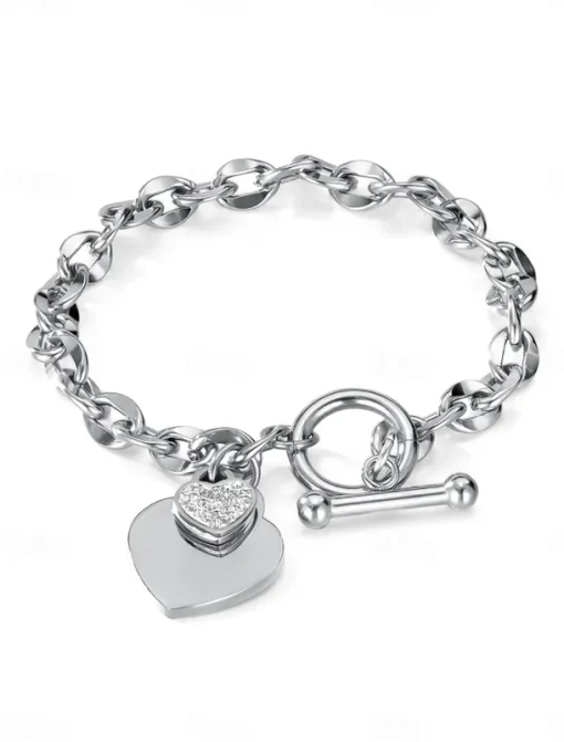 Classic Sweet Heart Fashion Personalized Titanium Steel Bracelet Jewelry Silver / Gold For Daily