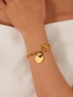 Classic Sweet Heart Fashion Personalized Titanium Steel Bracelet Jewelry Silver / Gold For Daily