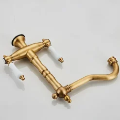 Classic Utility Sink Laundry Chrome Black Faucet, Centerset High Arc Two Ceramic Handles One Hole Wash Basin Tap with Hot and Cold Water Switch, 360 Degree Swivel Spout Commercial Faucet