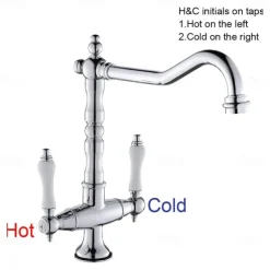 Classic Utility Sink Laundry Chrome Black Faucet, Centerset High Arc Two Ceramic Handles One Hole Wash Basin Tap with Hot and Cold Water Switch, 360 Degree Swivel Spout Commercial Faucet