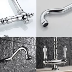 Classic Utility Sink Laundry Chrome Black Faucet, Centerset High Arc Two Ceramic Handles One Hole Wash Basin Tap with Hot and Cold Water Switch, 360 Degree Swivel Spout Commercial Faucet