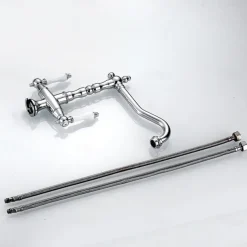 Classic Utility Sink Laundry Chrome Black Faucet, Centerset High Arc Two Ceramic Handles One Hole Wash Basin Tap with Hot and Cold Water Switch, 360 Degree Swivel Spout Commercial Faucet