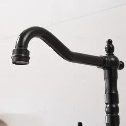 Classic Utility Sink Laundry Chrome Black Faucet, Centerset High Arc Two Ceramic Handles One Hole Wash Basin Tap with Hot and Cold Water Switch, 360 Degree Swivel Spout Commercial Faucet