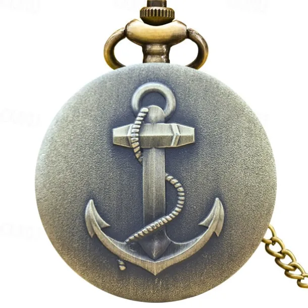 Classic Vintage Large Quartz Pocket Watch Anchor Relief Roman Face Necklace Quartz Pocket Watch