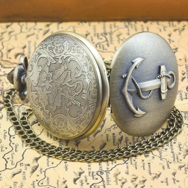 Classic Vintage Large Quartz Pocket Watch Anchor Relief Roman Face Necklace Quartz Pocket Watch
