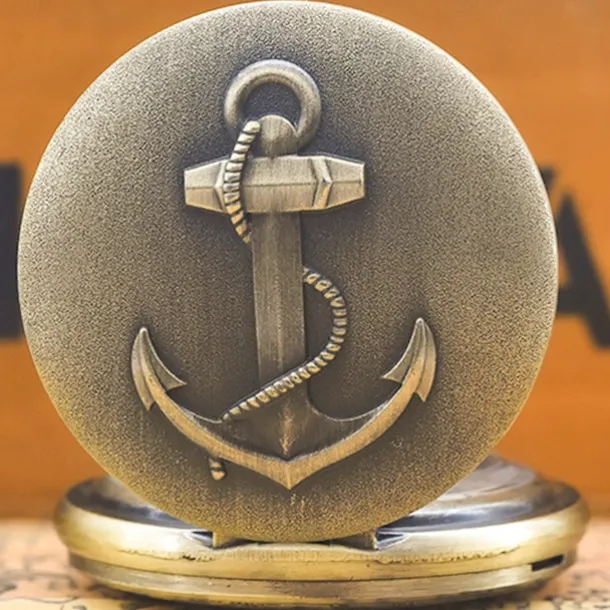 Classic Vintage Large Quartz Pocket Watch Anchor Relief Roman Face Necklace Quartz Pocket Watch