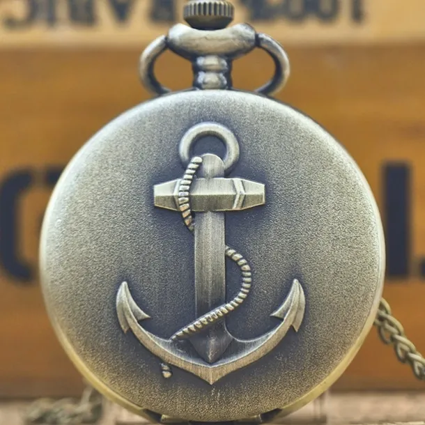 Classic Vintage Large Quartz Pocket Watch Anchor Relief Roman Face Necklace Quartz Pocket Watch