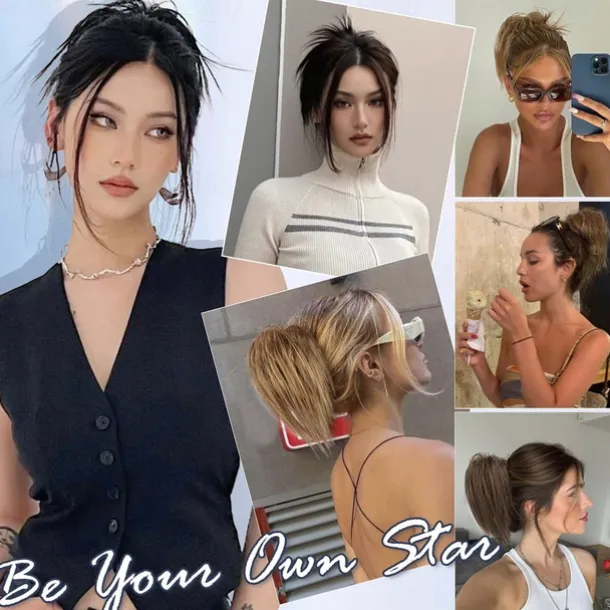 Claw Clip Messy Bun Hair Piece Short Straight Hair Ponytail Bun Extensions Blonde Hair Bun Synthetic Claw Clip on Hairpieces Fake Hair Bun Extensions for Women Girls-Blonde