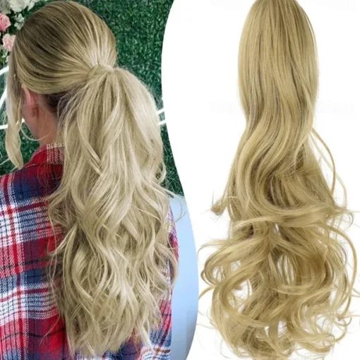 Claw Clip Ponytail Extension 18 Clip in Wavy Ponytail Hair Extensions Long Pony Tails for Women Extensions Ash Blonde Mix Light Bleach Blonde Wave Hairpiece