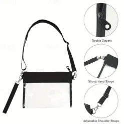 Clear PVC Crossbody Bag, Trendy Stadium Approved Clutch Purse, Waterproof Handbags With Wristlet