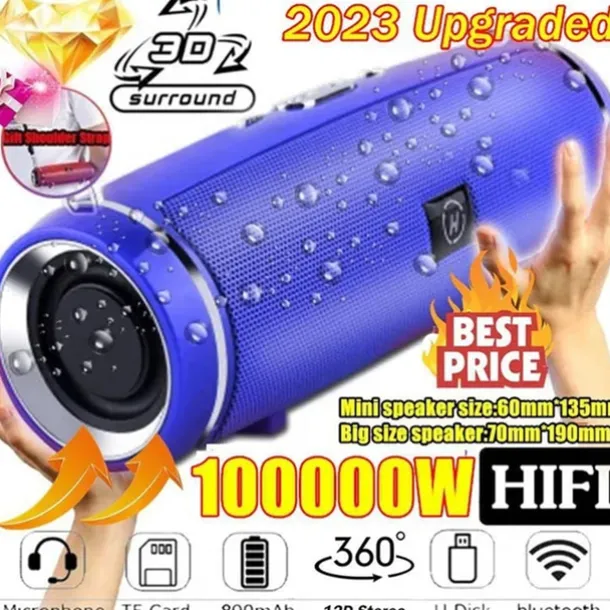 Clear Stereo Sound Professional IPX7 Waterproof Outdoor HIFI Column Speaker Wireless Bluetooth Speaker Subwoofer Sound Box Support FM Radio TF Mp3 Player