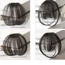 Clip in Bangs - 100% Human Hair Wispy Bangs Clip in Hair Extensions, Black Air Bangs Fringe with Temples Hairpieces for Women Curved Bangs for Daily Wear