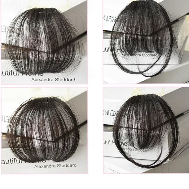 Clip in Bangs - 100% Human Hair Wispy Bangs Clip in Hair Extensions, Black Air Bangs Fringe with Temples Hairpieces for Women Curved Bangs for Daily Wear