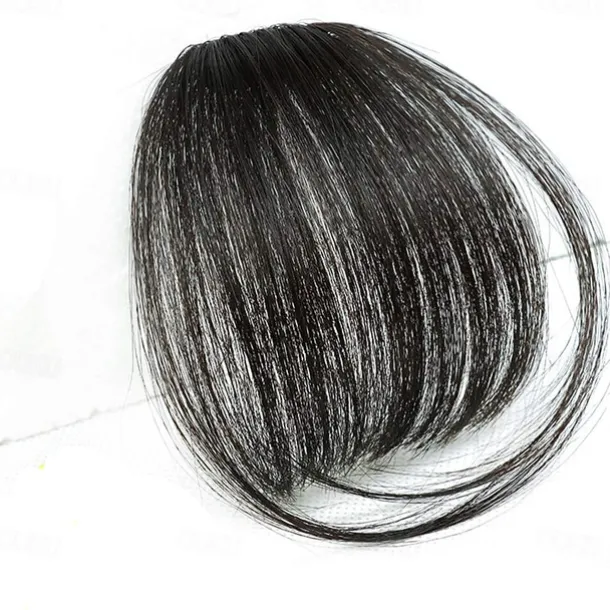 Clip in Bangs - 100% Human Hair Wispy Bangs Clip in Hair Extensions, Black Air Bangs Fringe with Temples Hairpieces for Women Curved Bangs for Daily Wear